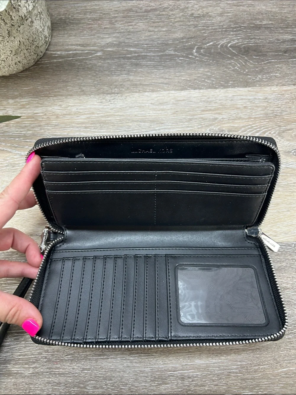 NWOT Michael Kors Black Logo Zip-Around Wristlet Wallet